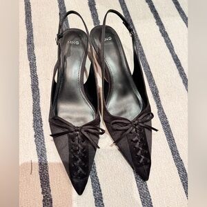 Mango Elegant Black Slingback kitten heels